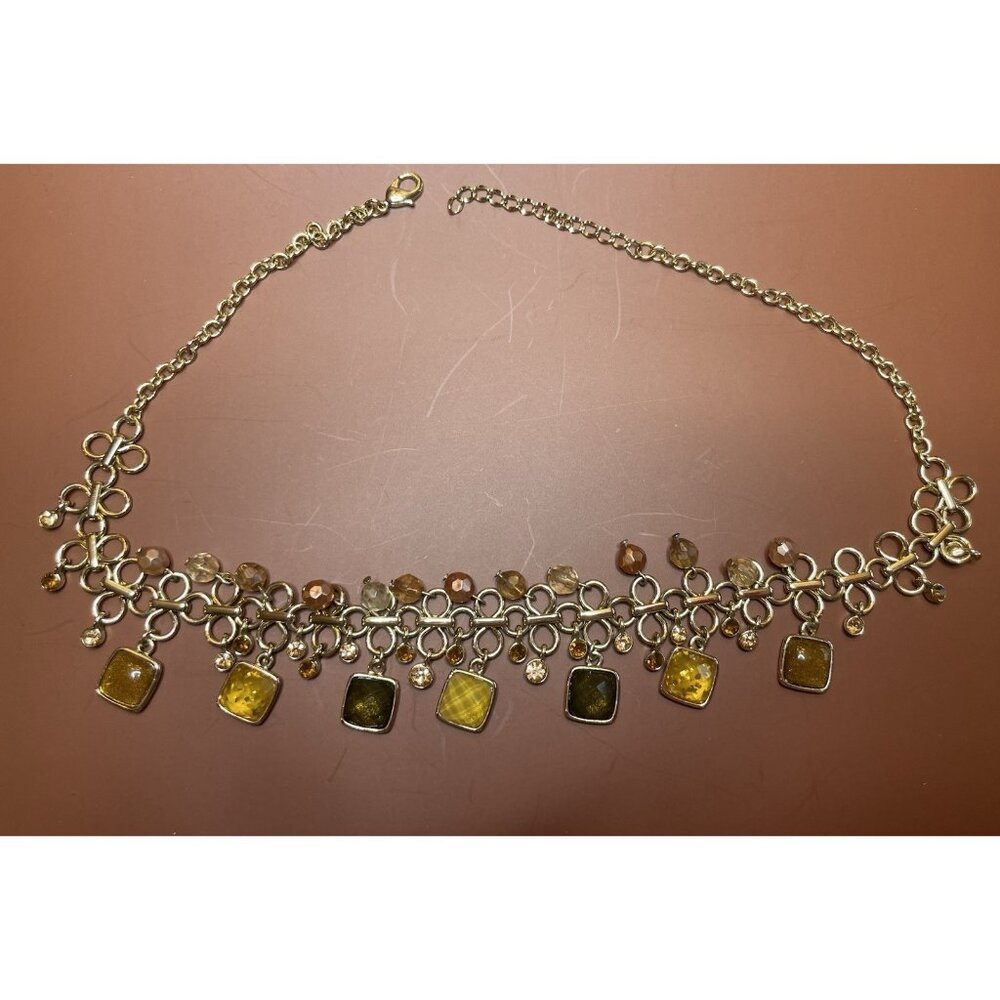 Square Charm Necklace Faceted Beads Gold‎ Tone Necklace Earrings